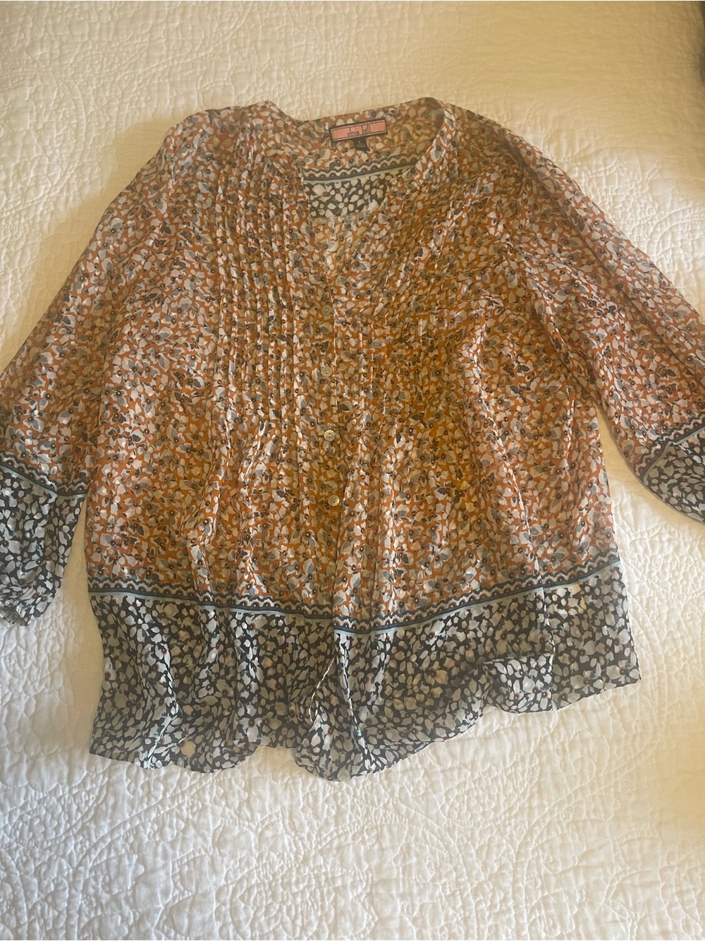 Lightweight Printed Peasant Blouse in Rust and Black - Women